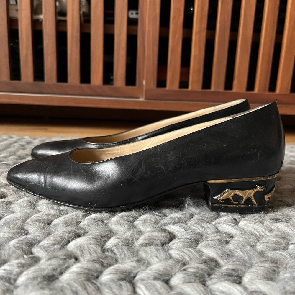 Vintage Di Sandro black & gold Panther heels